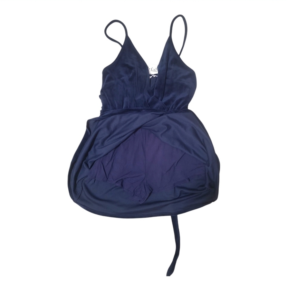 Skylar + Madison Velvet Wrap Cocktail Dress Romper W/ Tie Navy Size Large NWT - Picture 6 of 10
